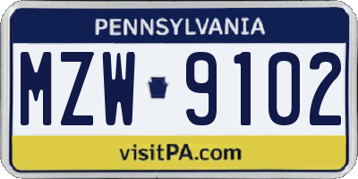 PA license plate MZW9102