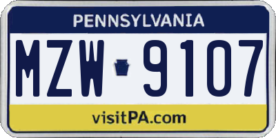PA license plate MZW9107