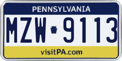 PA license plate MZW9113