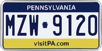 PA license plate MZW9120