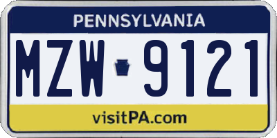 PA license plate MZW9121