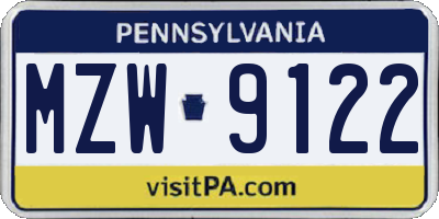 PA license plate MZW9122