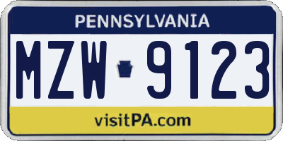 PA license plate MZW9123