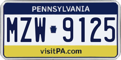 PA license plate MZW9125