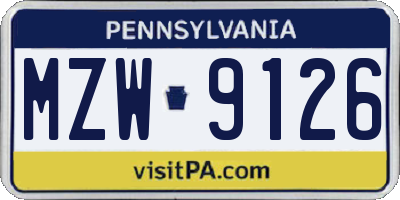 PA license plate MZW9126
