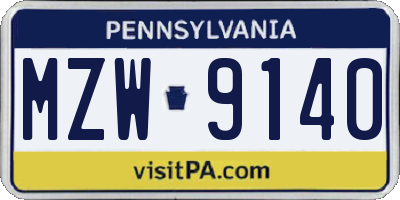 PA license plate MZW9140