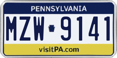 PA license plate MZW9141