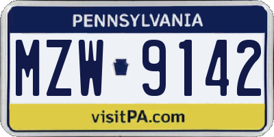 PA license plate MZW9142
