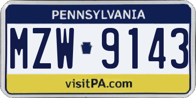 PA license plate MZW9143