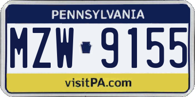 PA license plate MZW9155