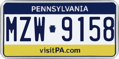 PA license plate MZW9158