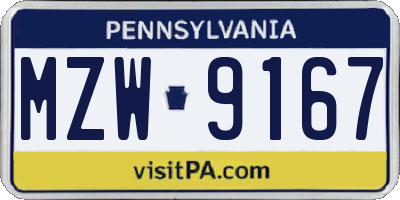 PA license plate MZW9167