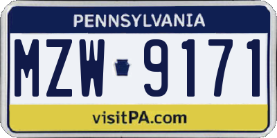 PA license plate MZW9171