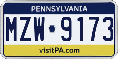PA license plate MZW9173