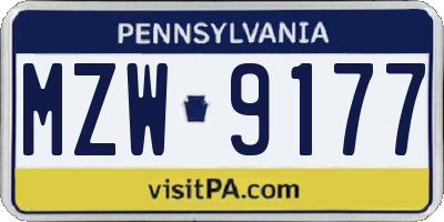 PA license plate MZW9177