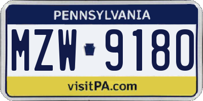PA license plate MZW9180