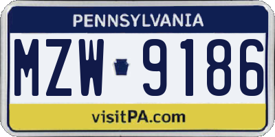 PA license plate MZW9186