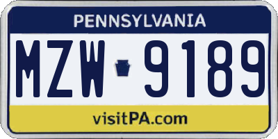 PA license plate MZW9189