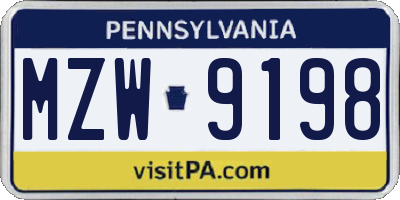 PA license plate MZW9198