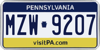PA license plate MZW9207