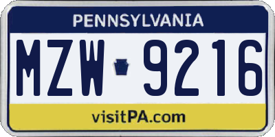 PA license plate MZW9216