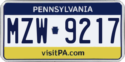 PA license plate MZW9217