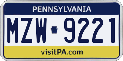 PA license plate MZW9221