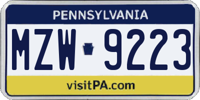 PA license plate MZW9223