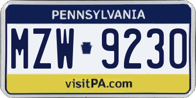 PA license plate MZW9230