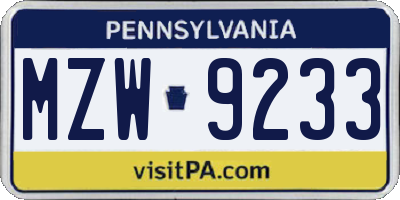 PA license plate MZW9233