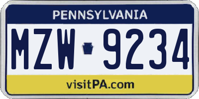 PA license plate MZW9234