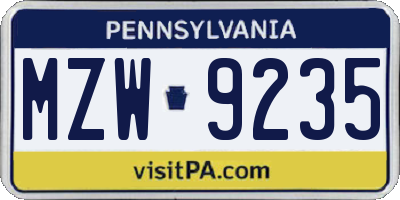 PA license plate MZW9235