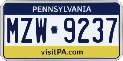 PA license plate MZW9237