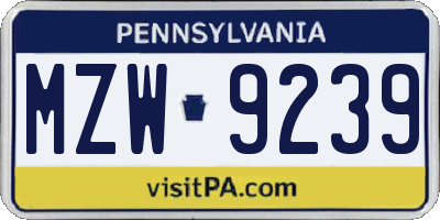 PA license plate MZW9239