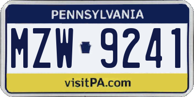 PA license plate MZW9241