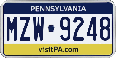 PA license plate MZW9248