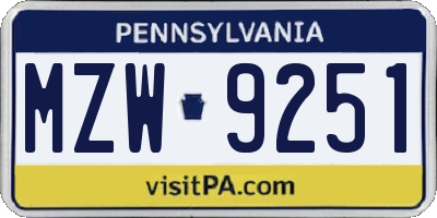 PA license plate MZW9251