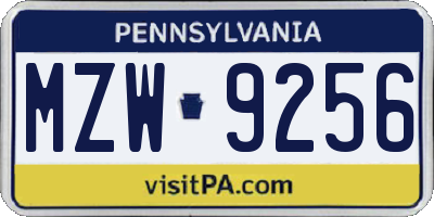 PA license plate MZW9256