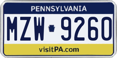 PA license plate MZW9260