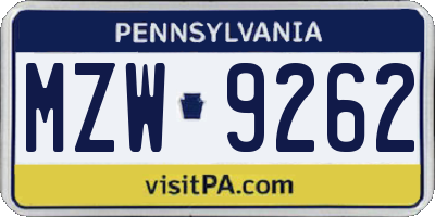 PA license plate MZW9262