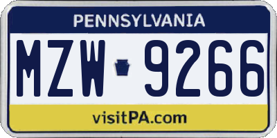 PA license plate MZW9266