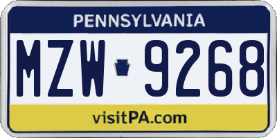 PA license plate MZW9268