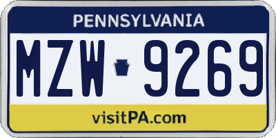PA license plate MZW9269