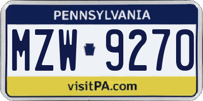 PA license plate MZW9270