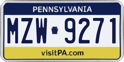 PA license plate MZW9271