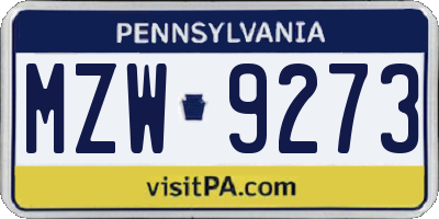 PA license plate MZW9273