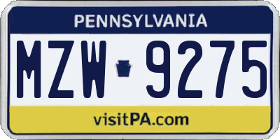 PA license plate MZW9275