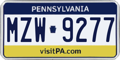 PA license plate MZW9277