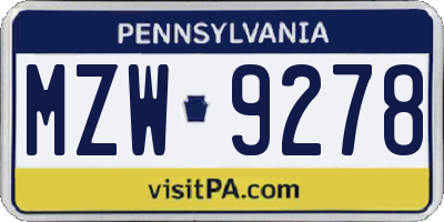PA license plate MZW9278