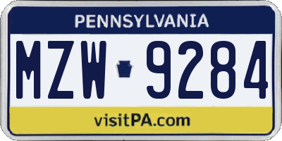 PA license plate MZW9284